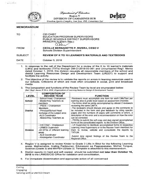 unnumbered memo deped camsur